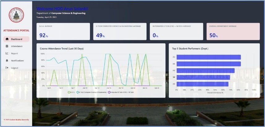 Student Attendance Portal web application dashboard